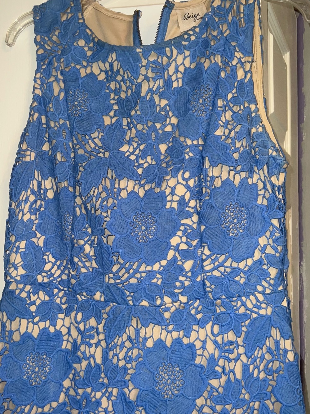 Beige by eci Blue Floral Lace Overlay Sleeveless Tunic
